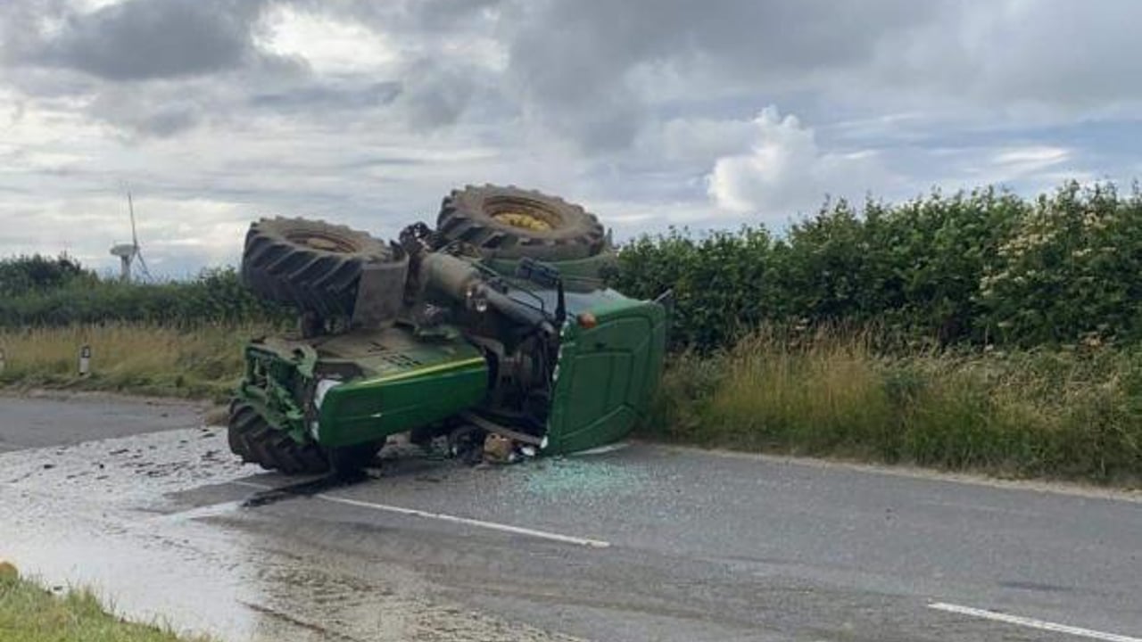 Tractor and slurry tanker overturns in Cornwall road accident