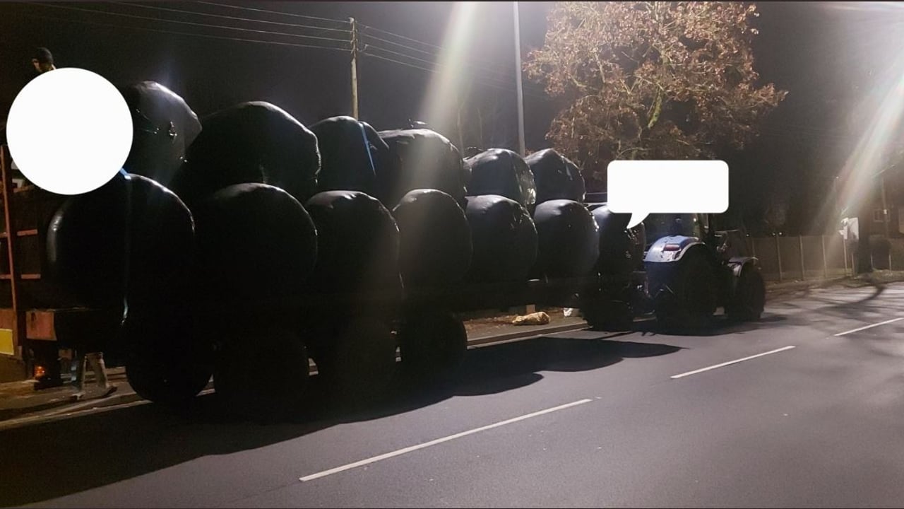 Tractor carrying 20 unstrapped bales stopped by police