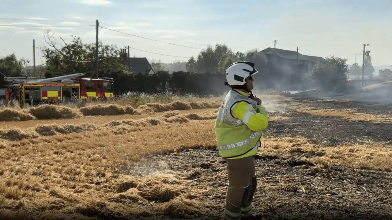 Watch: Firefighters tackle flames on 18ha of Essex farmland