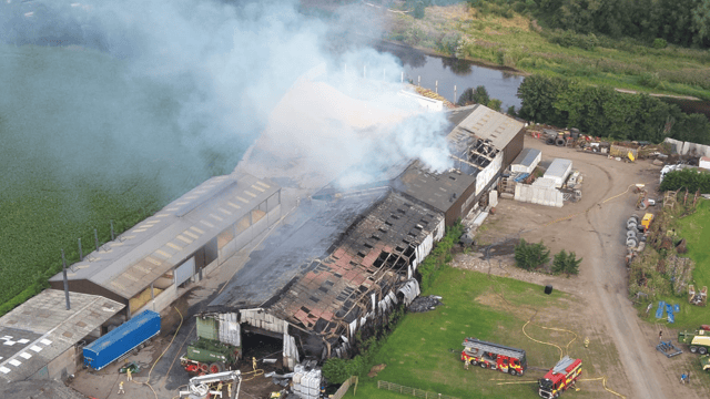Fire engines still in attendance at farm building fire in Samlesbury